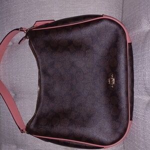 COACH Brown And Coral  Leather Shoulder Bag